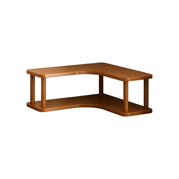 Double Layer Curved Wood Corner Counter Shelf L-Shaped Kitchen Spice Organizer Rack Freestanding Wooden Storage Holder For Condiment Seasoning Bottle Desktop Corner Caddy