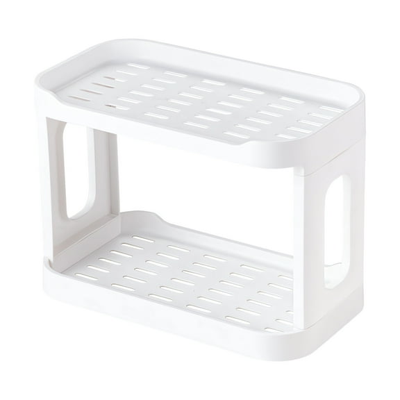 Double Layer Desktop Storage Rack, White ABS Bathroom & Dormitory Organizer with Water Filter Trays, 1-Piece Cosmetic & Toiletry Shelf, 10.62x7.87x5.90 Inches