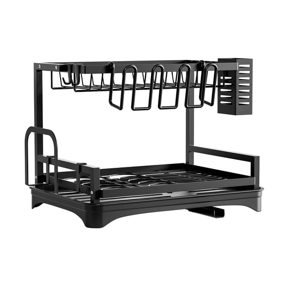 Double Layer Dish Drying Rack Practical Iron Dish Rack With Drainboard Organizers For Neat Kitchen Arrangement
