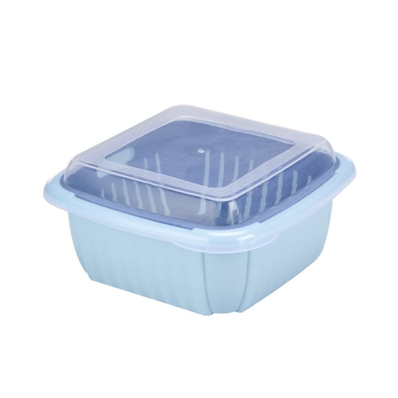 Double Layer Drainage Basket for Vegetables & Fruit | Plastic Kitchen Colander with Lid, Fine Mesh Strainer, Multi-Purpose Storage Organizer, Refrigerator Safe, Food Grade, 1 Pack