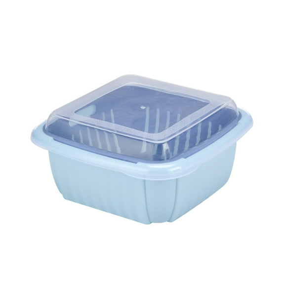 Double Layer Drainage Basket for Vegetables & Fruit | Plastic Kitchen Colander with Lid, Fine Mesh Strainer, Multi-Purpose Storage Organizer, Refrigerator Safe, Food Grade, 1 Pack