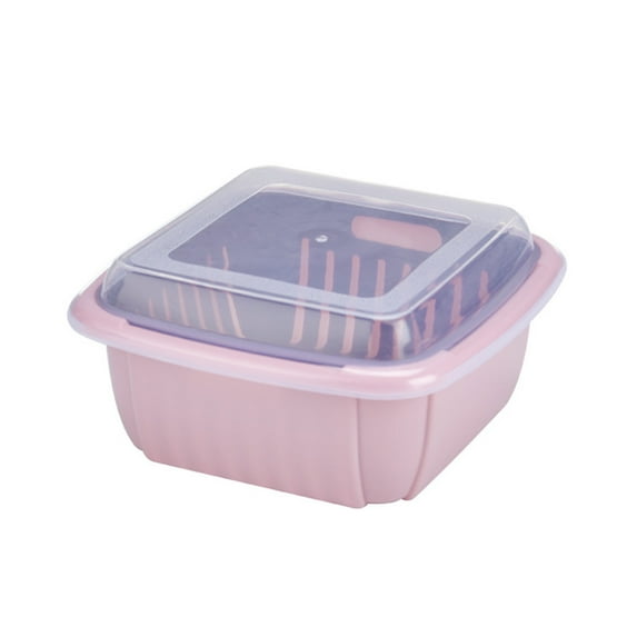Double Layer Drainage Basket for Vegetables & Fruit | Plastic Kitchen Colander with Lid, Fine Mesh Strainer, Multi-Purpose Storage Organizer, Refrigerator Safe, Food Grade, 1 Pack