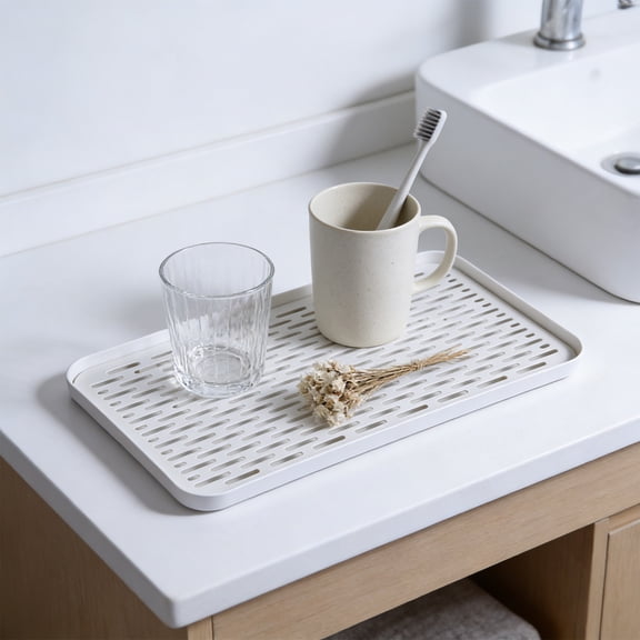 Double Layer Drainage Tray - Food Grade Plastic Multipurpose Drying Mat for Kitchen Countertop, Tea Cup, Utensils, 15.16x8.86in Drainage Drying Rack