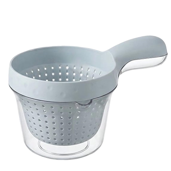 Double-Layer Draining Basket with Handle, Plastic Kitchen Colander Strainer for Washing Vegetables Fruits and Pasta Blue 7" X 5" X 4"