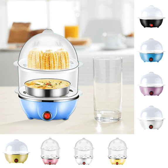 Double Layer Egg Cooker 5.9x5.9x8.66in 350W Steamer For Eggs Baby Food Milk Warming(Blue2)