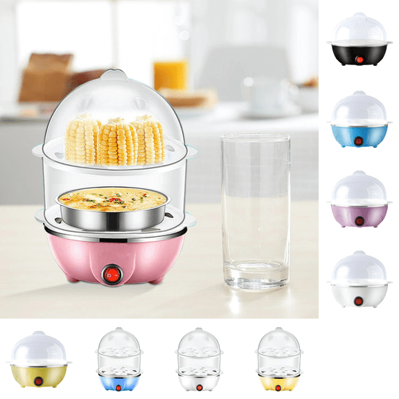 Double Layer Egg Cooker 5.9x5.9x8.66in 350W Steamer For Eggs Baby Food Milk Warming(Pink2)