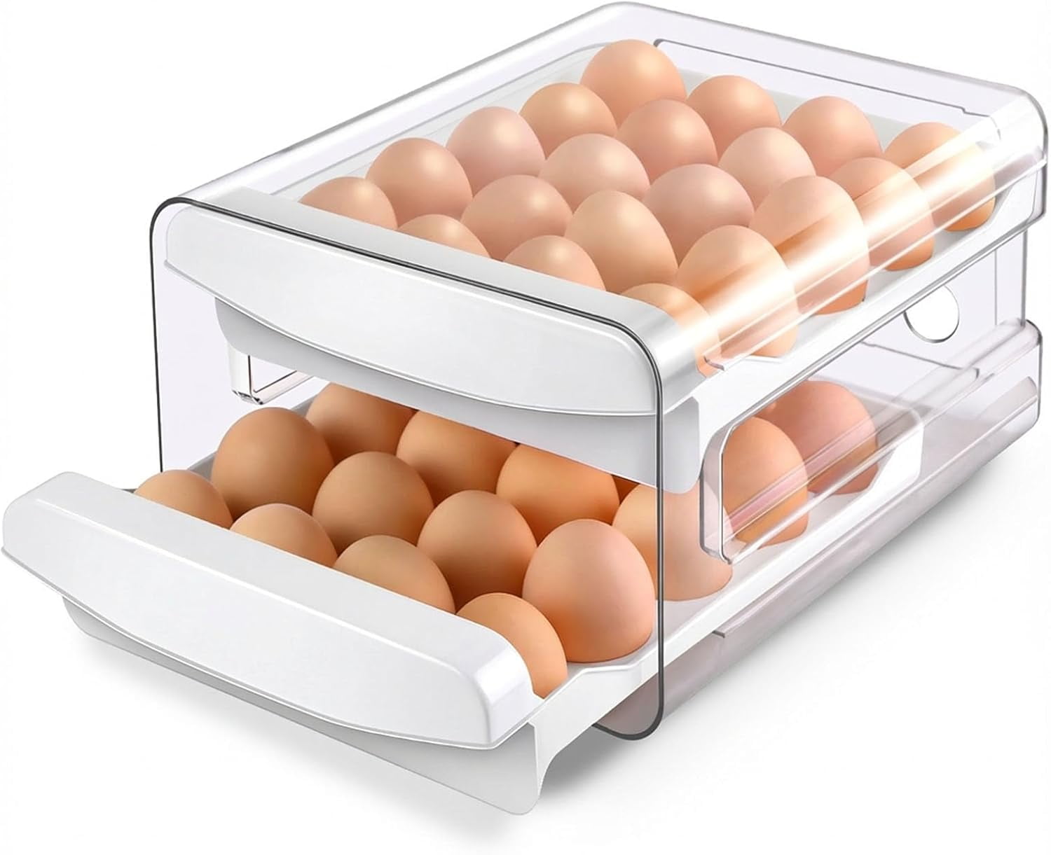 Double Layer Egg Storage Container - 40 Grid Transparent Plastic Egg Tray Holder for Refrigerator