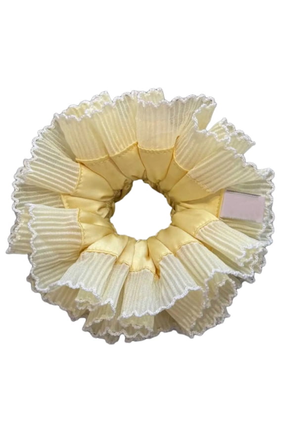 Double Layer Elastic Hair Scrunchy Oversized White Cut Out Lace Hair Accessory for Daily Wear and Special Occasion