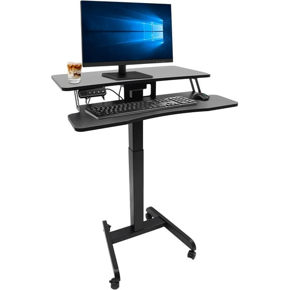 Double-Layer Electric Computer Desk,31-51in Home Office Rolling Electric Podium Desk Standing Desk - Height Adjustable,w/4wheels,Keyboard Tray, Compact Design for Office, School, Home (Black)