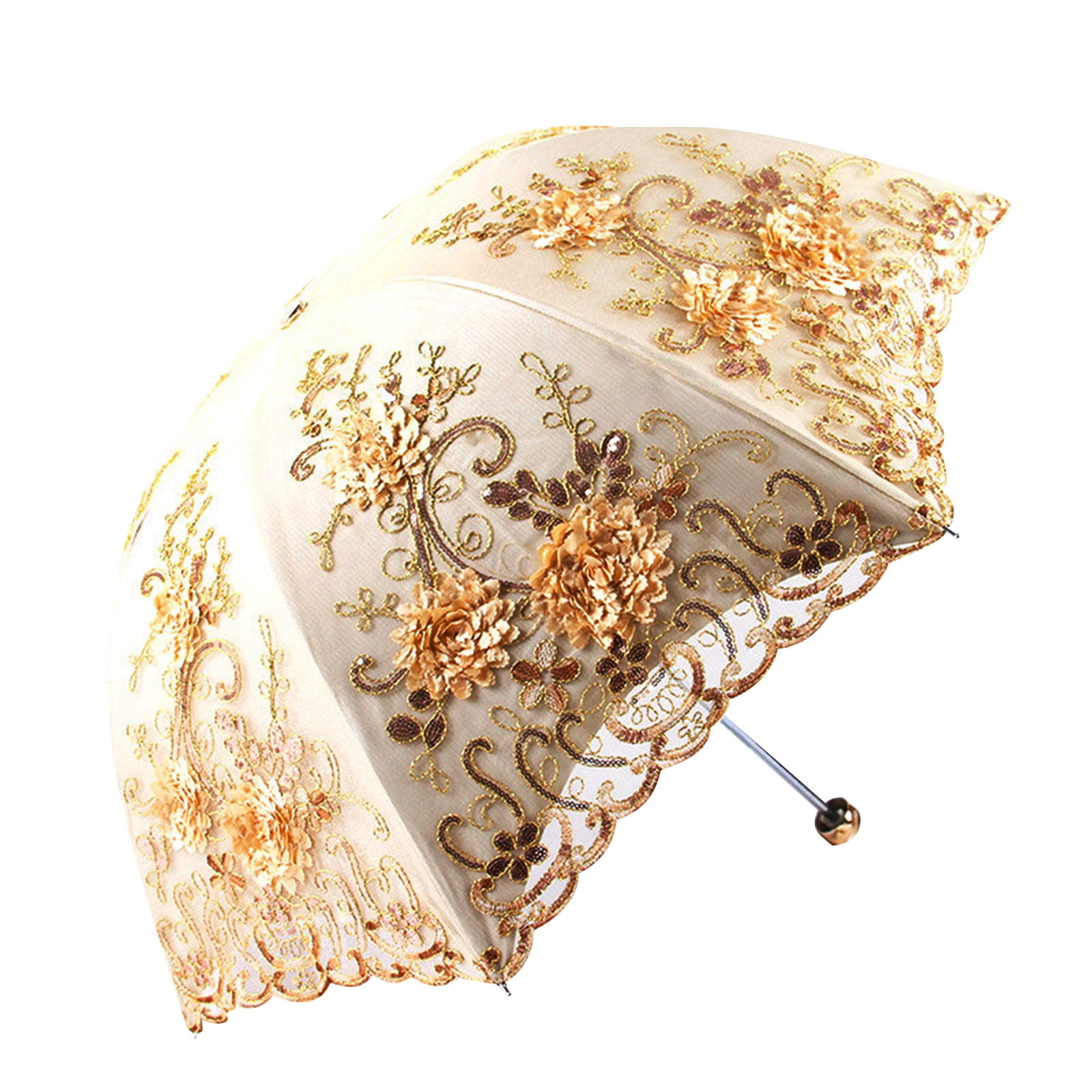Double Layer Embroidered Lace Umbrella Three Folding Anti-uv Windproof for Outdoor Traveling Camping Travel Umbrellas