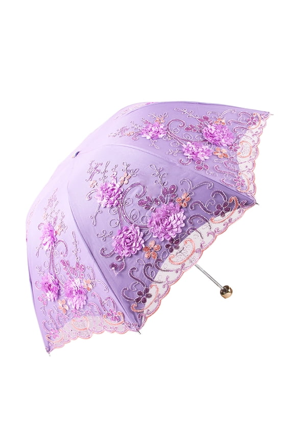 Double Layer Embroidered Lace Umbrella Three Folding Anti-uv Windproof for Outdoor Traveling Camping Travel Umbrellas