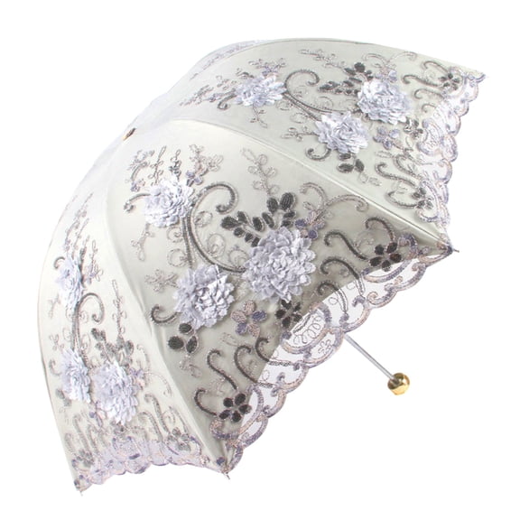 Double Layer Embroidered Lace Umbrella Three Folding Anti-uv Windproof for Outdoor Traveling Camping Travel Umbrellas