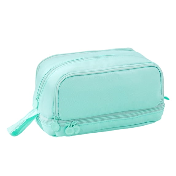 Double Layer Extra Large Pencil Pouch Two Way Zipper Portable Pen Organizer Multifunctional Stationery Storage Green