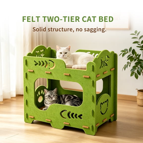 Double Layer Felt Cat Bed, Solid Anti-Sag Frame Breathable Hollow Cat Nest, Dense Scratch-Proof Felt Cat Grinding Bed, Tool-Free Quick Assembly Lint-Free Indoor Cat Sleeping Bed