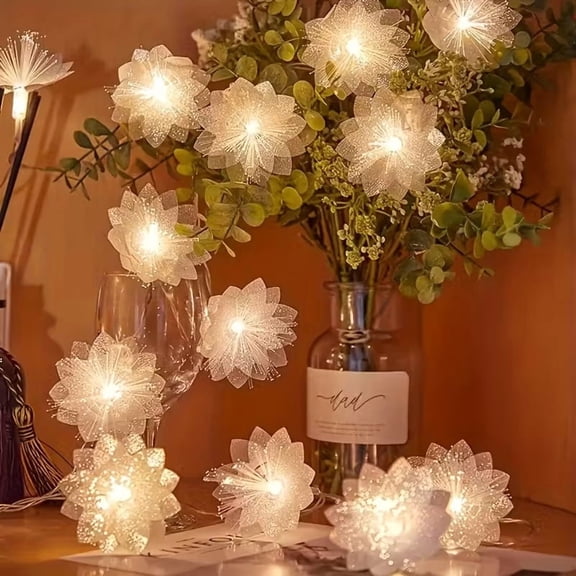 Double-Layer Fiber Optic Flower Decorative Light Strings | Ideal for Valentine'S Day, Space Theme, Party | Battery-Powered (Battery Not Included) | Warm Light | Made of Plastic