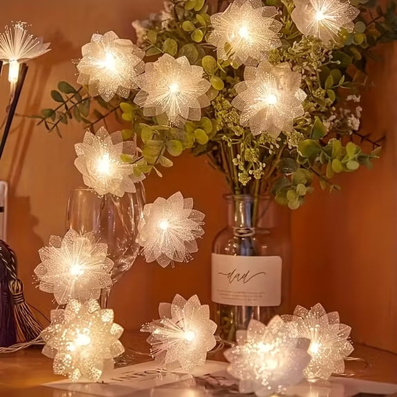 Double-Layer Fiber Optic Flower Decorative Light Strings | Ideal for Valentine'S Day, Space Theme, Party | Battery-Powered (Battery Not Included) | Warm Light | Made of Plastic