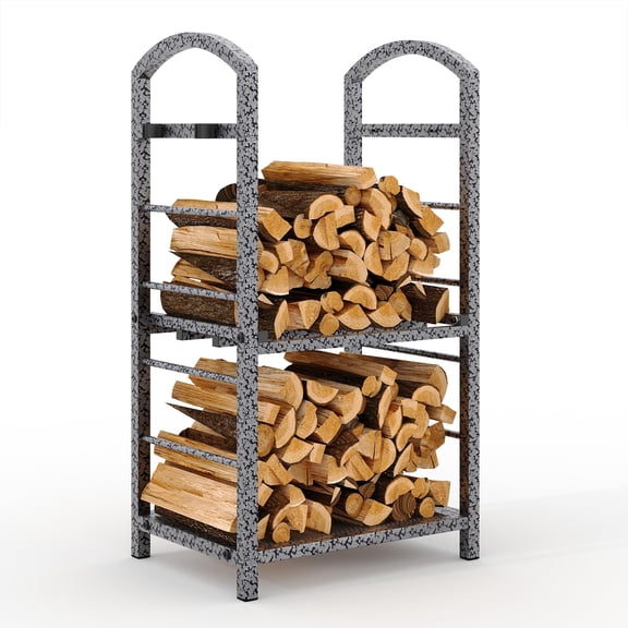 Double Layer Firewood Rack Outdoor, Heavy Duty Fireplace Firewood Log Rack Holder, Outdoor Indoor Metal Wood Pile Storage Stacker Organizer for Fireplace, Patio, Fire Pit, Deck, Sliver