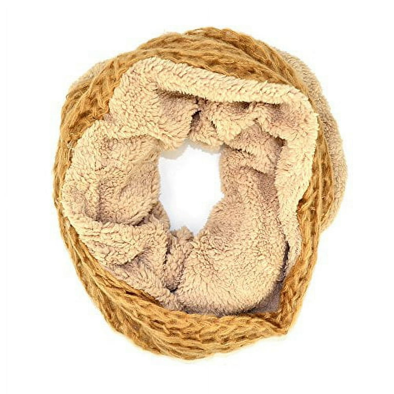 Double Layer Fishnet Faux Fur Infinity Loop Neck Scarf (Beige