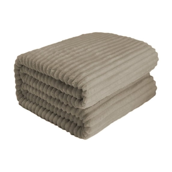 Double Layer Fleece Blanket for Bed and Sofa, Soft Thick Winter Warming Throw with Striped Texture, Warm Polyester Comfort for Chilly Nights