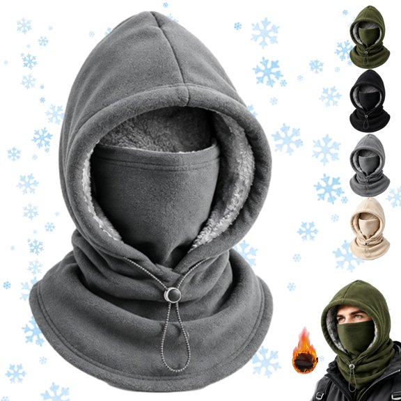 Double Layer Fleece Hooded Hat 3 in 1 Winter Balaclava Face Neck Gaiter for Skiing Cycling
