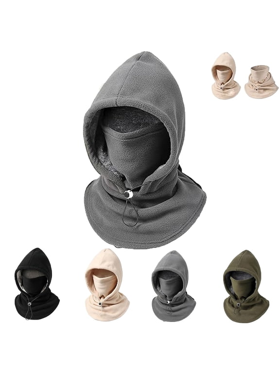 Double Layer Fleece Hooded Hat, 3-in-1 Winter Hat with Face and Neck Coverage for Outdoor Activities