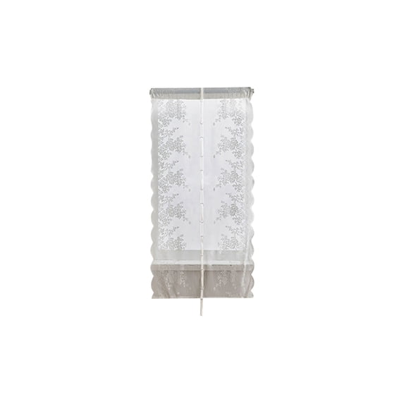 Double Layer Floral Drawstring Lace Sheer Curtain for Bedroom Living Room, Rod Pocket Semi Sheer Window Screen, Light Filtering Short Curtain for Kitchen Balcony Partition