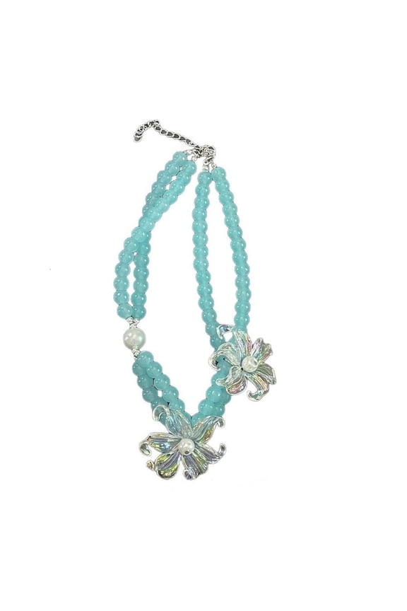 Double Layer Floral Pearls Necklace Elegant Collarbone Chain Vintage French Style Inspired Neck Jewelry for Women