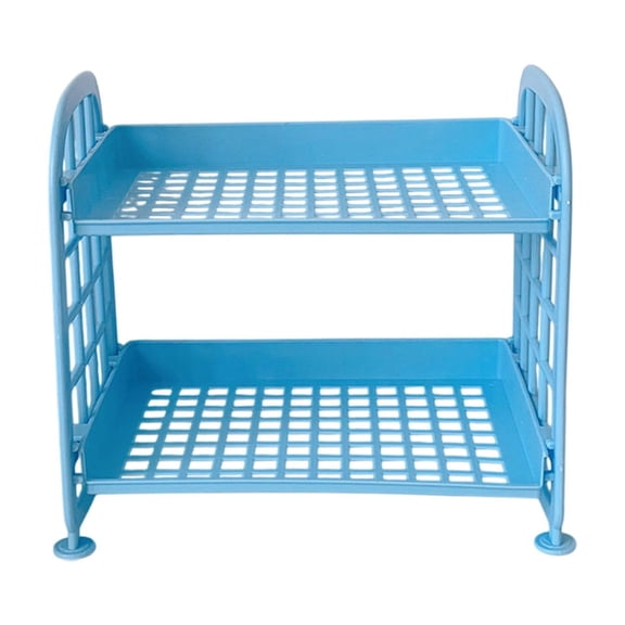 Double-Layer Foldable Storage Rack, Plastic Mesh Organizer Shelf for Bathroom, Desktop, Cosmetics, Jewelry & Stationery