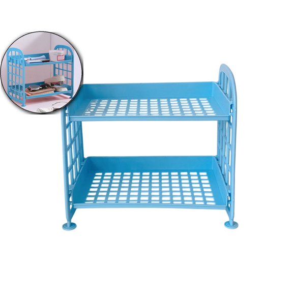 Double-Layer Folding Plastic Storage Rack for Cosmetics Jewelry, Blue, 8.46x7.87"s