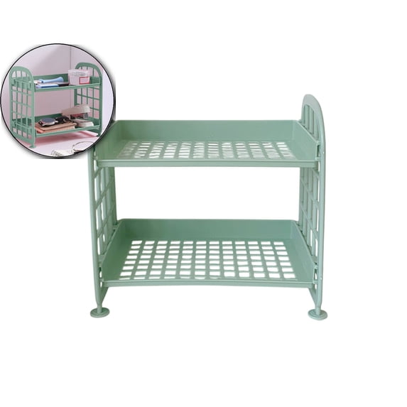 Double-Layer Folding Plastic Storage Rack for Cosmetics Jewelry, Green, 8.46x7.87"s