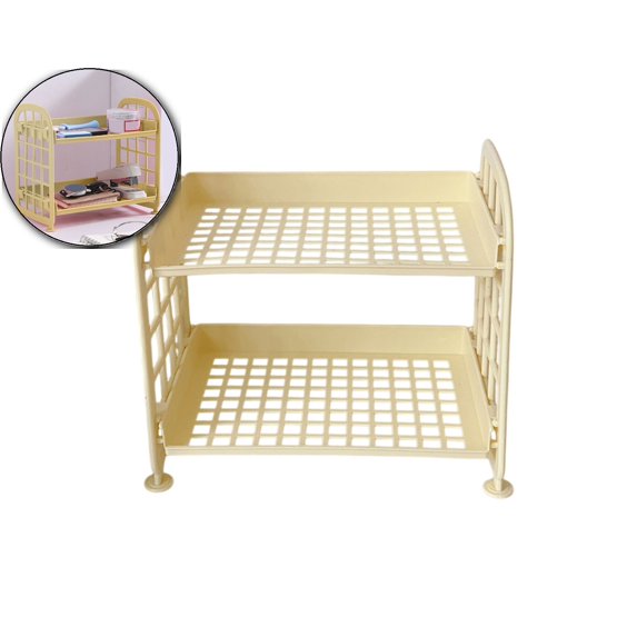 Double-Layer Folding Plastic Storage Rack for Cosmetics Jewelry, Yellow, 8.46x7.87"s