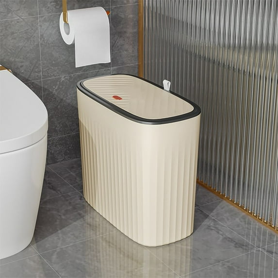 Double-Layer Foot Pedal Trash Can with Lid, Odor-Sealed Narrow Bathroom Bin for Small Spaces, Large Capacity Push Top Garbage Bin for Kitchen Living Room Home