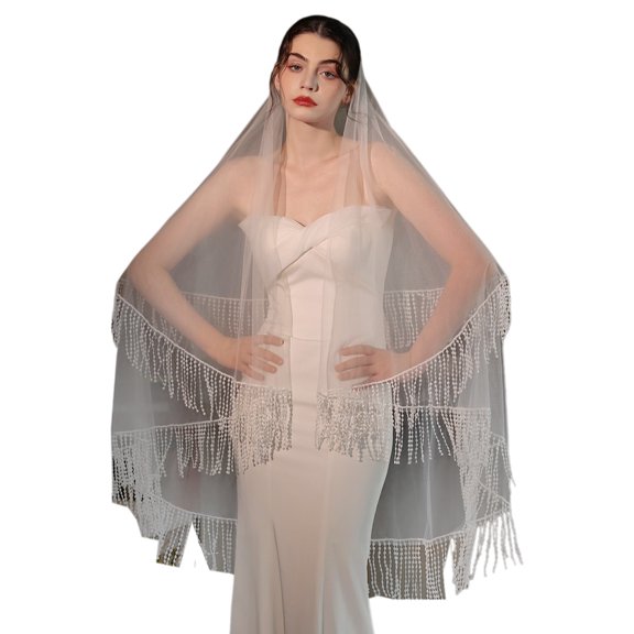 Double Layer Fringe Wedding Veils With Comb Breathable Tulle Bridal Veils Headpiece For Outdoor Ceremony Photography Props