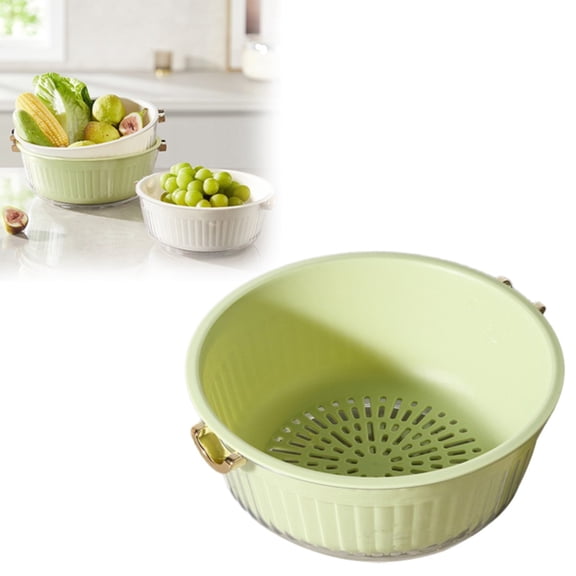 Double-Layer Fruit & Vegetable Basket – 4.5L Kitchen Organizer for Washing, Storing & Preparing Produce – Durable & Versatile Green
