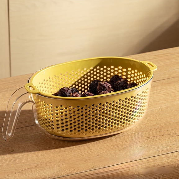 Double Layer Fruit Vegetable Washing Basket Colander Strainer Plastic Bowl Sink Drainer Kitchen Produce Storage Container,C