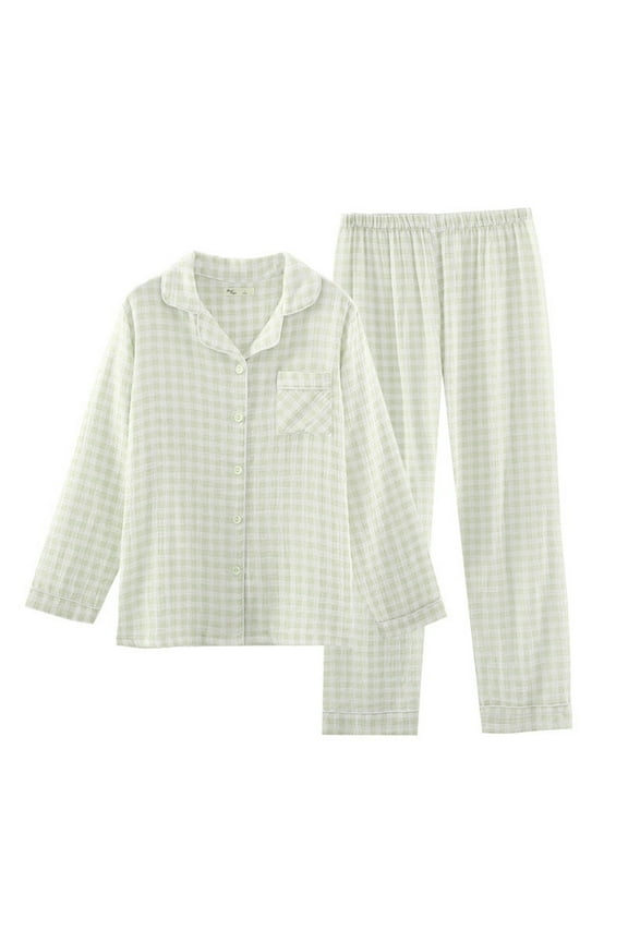 Double Layer Gingham Pajama Set for Women, Lightweight Polyester, Stylish Plaid Design, Comfortable for Summer Sleep & Lounge, Two Piece Set, Multiple Sizes, Color Differs by Monitor