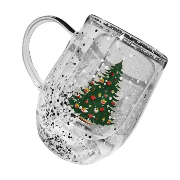 Double Layer Glass Mug 300ml Heat Resistant Water Cup Drinkware for Hot Beverage Glassware with Christmas Pattern