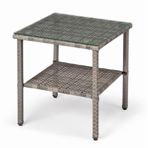 Double Layer Glass Tabletop Gray Gradient Rattan Side Table
