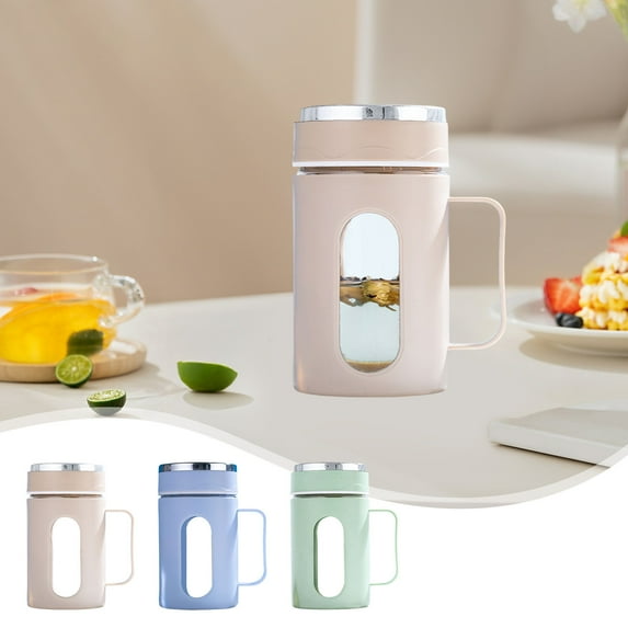 Double Layer Glass Tea Cup with Heat Insulation | Borosilicate & Polypropylene | Lid & Ergonomic Handle | Leak Filter | Office | Thermal Mug | 15x10.5x7.5cm | 1 Piece