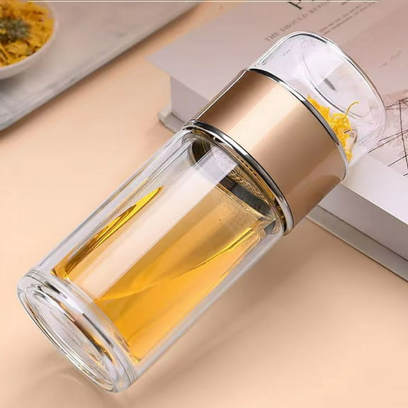 Double-Layer Glass Tea Cup with Filter, Transparent Thermal Insulation Brewing Cup for Hot & Cold Beverages, Portable Tea Infuser for Men & Women