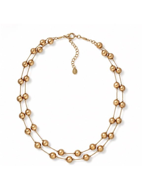DoubleLayer Gold Beaded Choker Necklace for Women, Matte GoldTone Ball Bead Chain Necklace, Adjustable Layered Collar Necklace for Daily, Office, Party, Holiday Gift