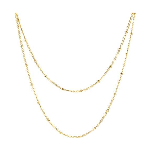 Double Layer Gold Necklaces for Women Fashion Jewelry Set Stainless Steel Bead Chain Necklace Adjustable Choker Birthday Gifts