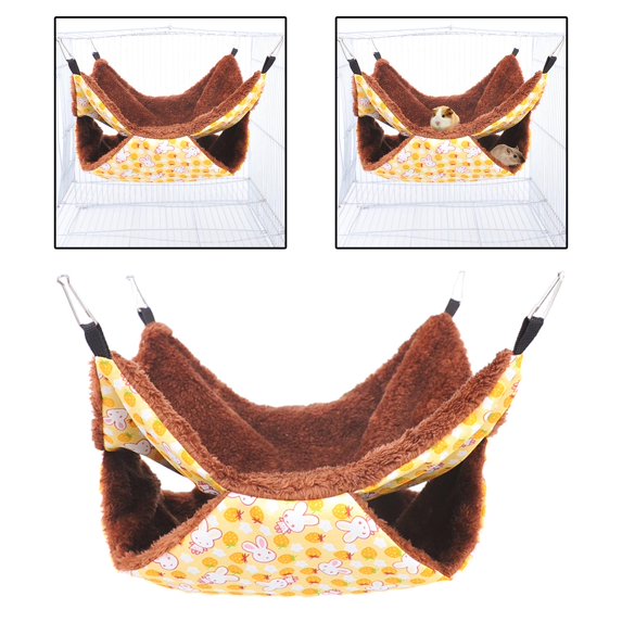 Double Layer Hamster Hammock Small Rat Habitat Cage Hanging Squirrel Sleeping Bag for Guinea Sugar Gliders - Yellow Rabbit