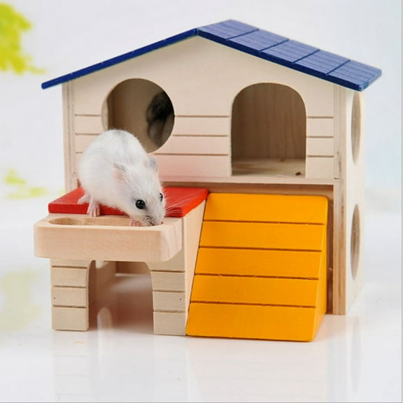 Double Layer Hamster Mice Squirrel Hidden Play Villa Wooden House Small Pet Nest