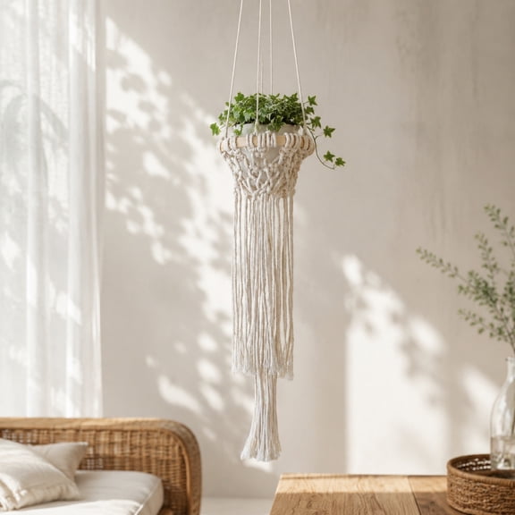Double Layer Hanging Basket, Cotton Rope Storage Organizer, Macrame Wall Hanging Fruit Holder, Space Saving Storage Net, Decorative Tassel Basket Organizer, Bohemian Home Storage Accent