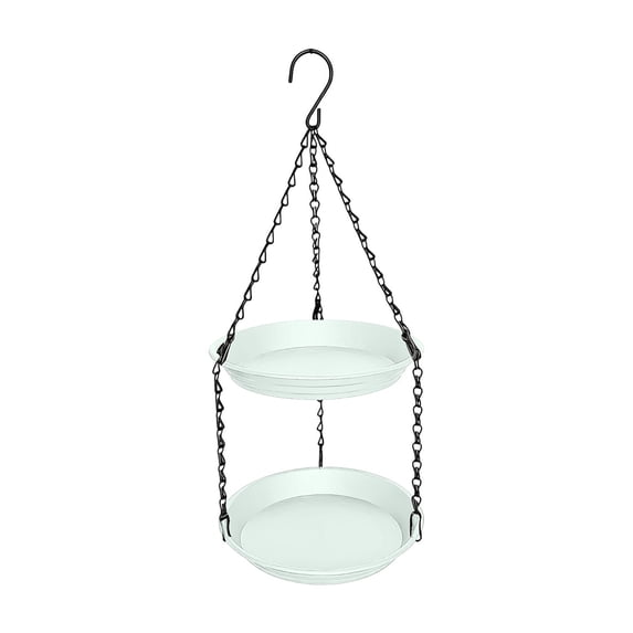 Double-Layer Hanging Bird Feeder Tray, Two-Tiered Seed Platform for Outdoor Garden Decor, Large Capacity Wild Bird Feeding Station, Beige