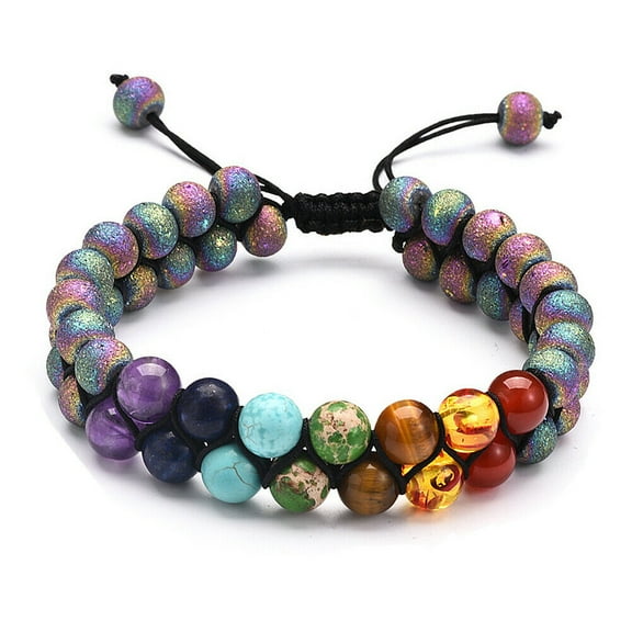 Double-Layer Healing Anxiety 7-Chakra Bracelet Natural Gemstone Crystal Yoga