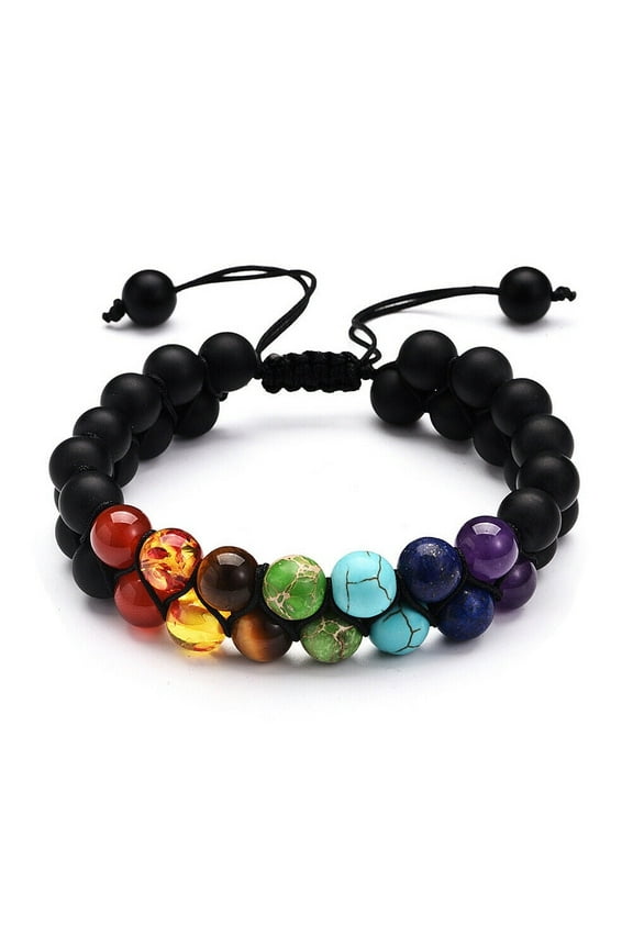 Double-Layer Healing Anxiety 7-Chakra Bracelet Natural Gemstone Crystal Yoga