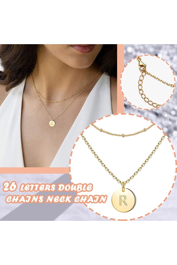 Double Layer Heart Letter Necklace 26 Initials Copper Personalized Jewelry for Women