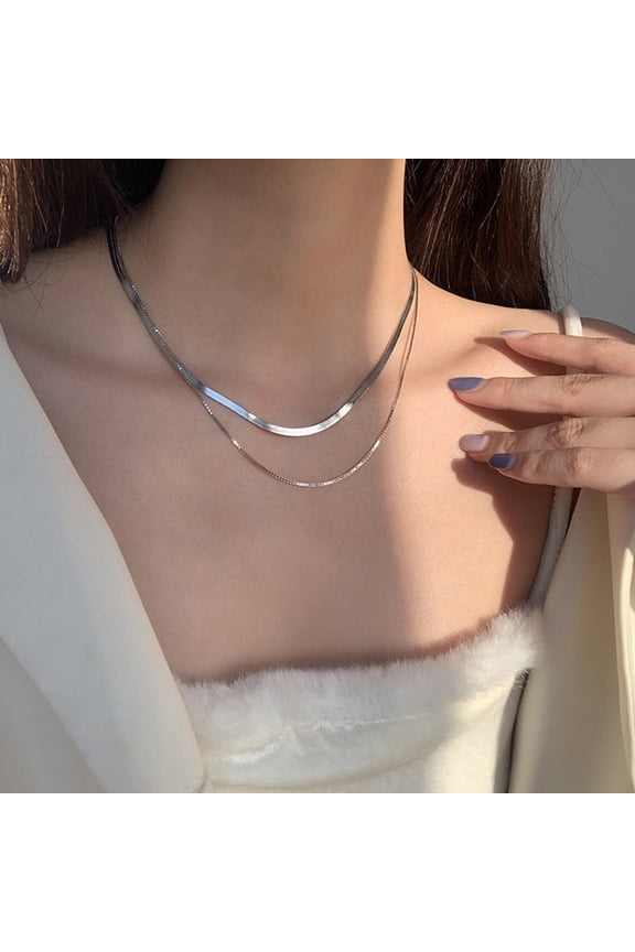 Double Layer Herringbone Necklaces | 925 Sterling Silver Chain with Gold or Platinum | Retro Stacking Necklace for Women | RJ Designs